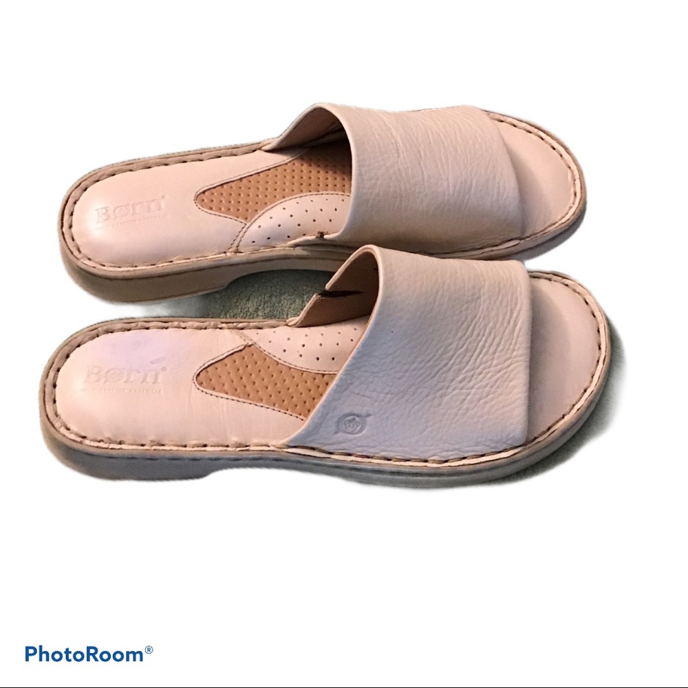 Women’s Slide Sandals - Blush Pink Leather - Picture 2 of 6